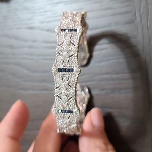 Judith Ripka 925 SS Blue Sapphire cuff Like NEW